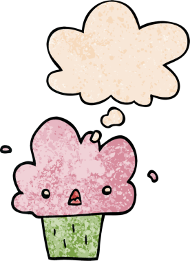 Bir insan tarafından çizilmiş grunge desenli düşünce baloncuklu çizgi film keki.