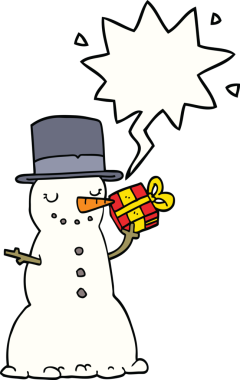 Bir insan tarafından çizilmiş konuşma balonlu bir kardan adam.