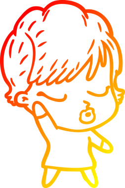 Bir insan tarafından çizilmiş gözleri olan çizgi film kadını çizimi.