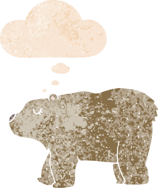 Düşünce baloncuğu ve grunge ile çizgi film ayısı bir insan tarafından çizilmiş tedirgin geçmiş doku