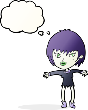 Bir insan tarafından çizilmiş düşünce balonlu vampir kız.