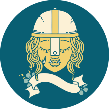 Retro Dövme Biçimli Ork savaşçı yüzü bir insan tarafından çizilmiş