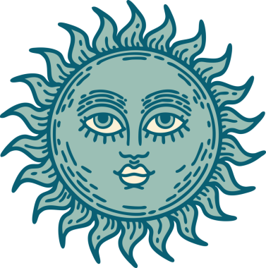 Bir insan tarafından çizilmiş bir güneşin ikonik dövme şekli