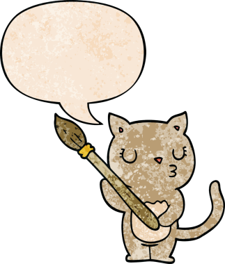 Bir insan tarafından çizilmiş geçmişe dönük konuşma baloncuğu olan sevimli çizgi film kedisi.