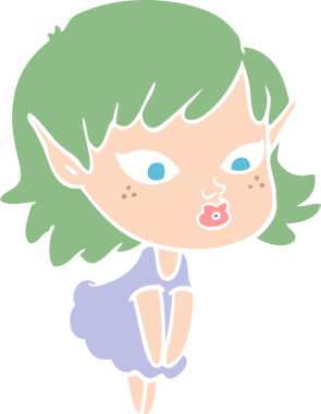 Bir insan tarafından çizilmiş düz renkli bir elf kızı.