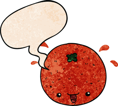 Konuşma baloncuğu olan turuncu çizgi film insan tarafından çizilmiş.