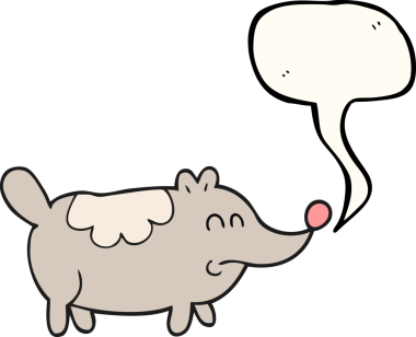 Bir insan tarafından çizilmiş serbest konuşma balonu karikatürü küçük şişman köpek