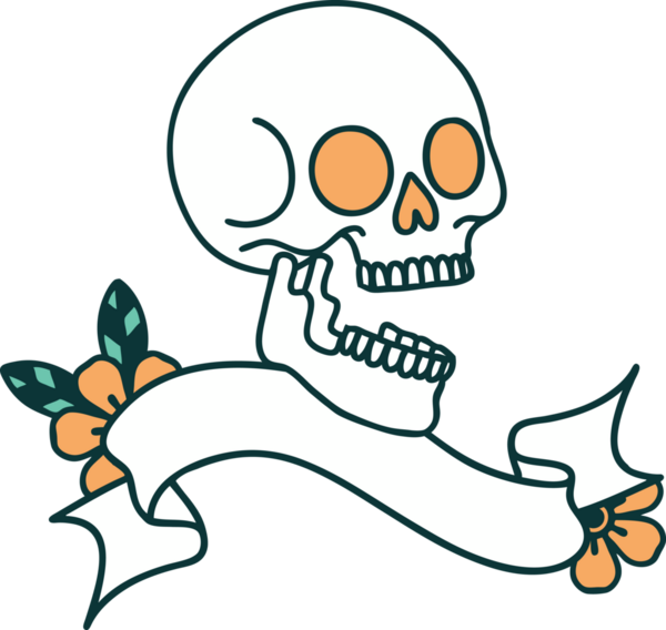 Bir insan tarafından çizilmiş geleneksel bir kafatası dövmesi.