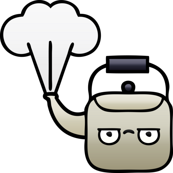 Bir insan tarafından çizilmiş dumanı tüten bir çaydanlığın gölgeli çizgi filmi.