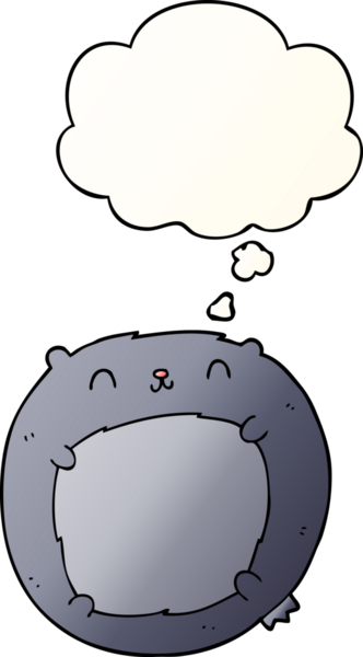 Bir insan tarafından çizilmiş yumuşak eğimli düşünce baloncuklu çizgi film ayısı.