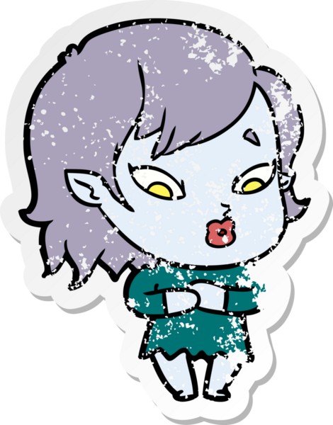 Bir insan tarafından çizilmiş şirin bir vampir kızın sıkıntılı çıkartması.