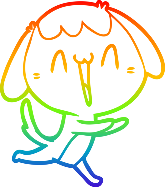 Gökkuşağı gradyan çizimi. Bir insan tarafından çizilmiş şirin bir köpek çizimi.