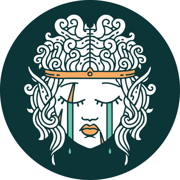 Bir insan tarafından çizilmiş ağlayan elf barbar karakter simgesi.