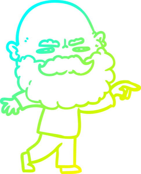 Soğuk bir çizgi film karakteri çizen sakallı, kaşlarını çatan ve bir insan tarafından çizilen