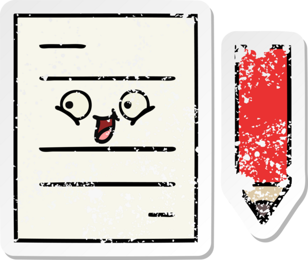 Bir insan tarafından çizilmiş şirin bir çizgi film test kağıdının sıkıntılı çıkartması.