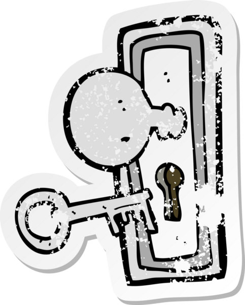 Bir insan tarafından çizilmiş karikatür anahtar ve anahtar deliğinin geriletilmiş etiketi