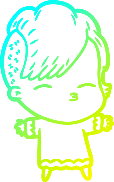 Bir insan tarafından çizilmiş, gözlerini kısarak bakan bir çizgi film karakteri.