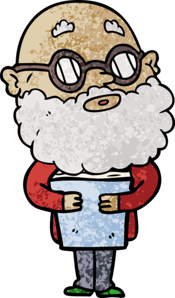 Bir insan tarafından çizilmiş sakallı ve gözlüklü meraklı bir adam.