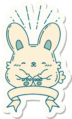 Bir insan tarafından çizilmiş mutlu tavşan dövmesi çıkartması.