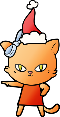 Bir insan tarafından çizilmiş Noel Baba şapkası giyen bir kedinin gradyan çizimi.