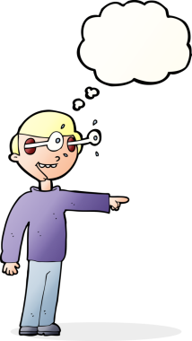 Bir insan tarafından çizilmiş düşünce kabarcığı olan bir çizgi film adamı.