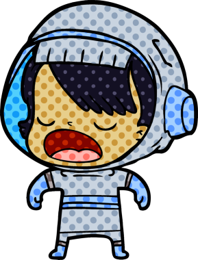 Karikatür astronot kadın bir insan tarafından çizilmiş.