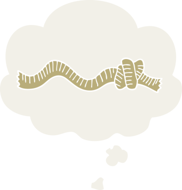 Düşünce baloncuğu ile düğümlenmiş çizgi film bir insan tarafından çizilmiş