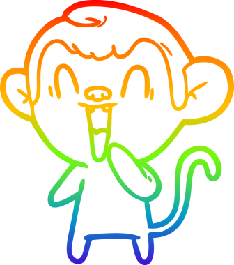 Gökkuşağı gradyan çizgi çizimi bir insan tarafından çizilmiş gülen maymun