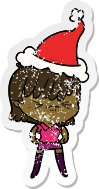 Bir insan tarafından çizilmiş Noel Baba şapkası takan bir kızın sıkıntılı el yazısı.