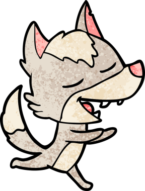 Bir insan tarafından çizilmiş gülen bir kurt.