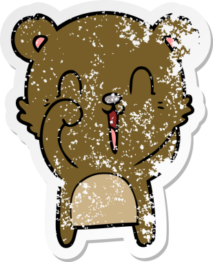 Bir insan tarafından çizilmiş mutlu çizgi film ayısının sıkıntılı çıkartması.