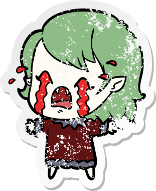 Bir insan tarafından çizilmiş ağlayan vampir bir karikatür çıkartması.