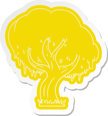 Bir insan tarafından çizilmiş yeşil bir ağacın çizgi film etiketi.