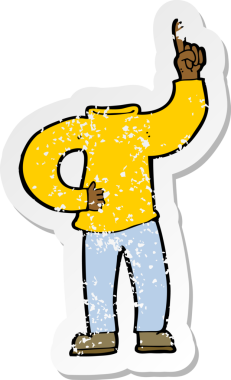 Bir insan tarafından çizilmiş başsız bir karikatürün gerilemiş etiketi.