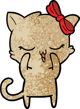 Bir insan tarafından çizilmiş kafasında yay olan çizgi film kedisi.