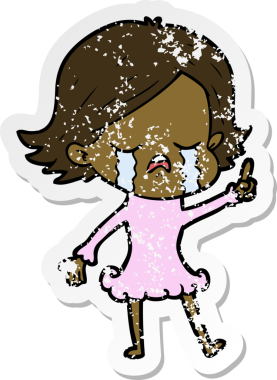 Bir insan tarafından çizilmiş, ağlayan bir çizgi film kızının sıkıntılı çıkartması.