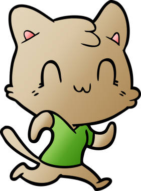 Bir insan tarafından çizilmiş çizgi film mutlu kedi koşuyor.