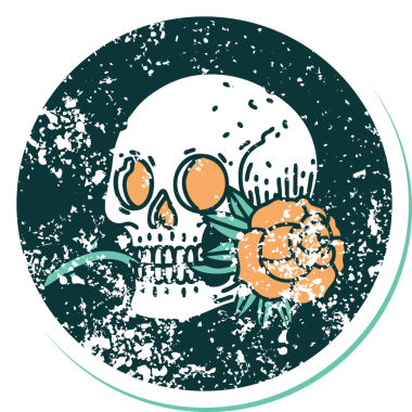 Bir insan tarafından çizilmiş kafatası ve gülün sembolik dövmeli görüntüsü.