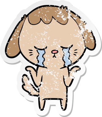 Bir insan tarafından çizilmiş ağlayan bir köpeğin sıkıntılı çıkartması.