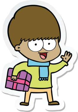 Bir insan tarafından çizilmiş mutlu bir çizgi film çocuğunun çıkartması.