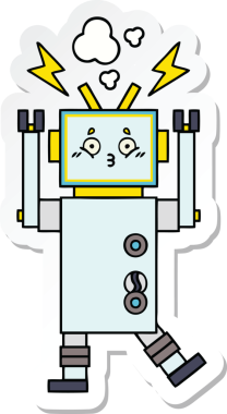 Bir insan tarafından çizilmiş şirin çizgi film robotunun çıkartması.