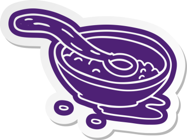 Bir insan tarafından çizilmiş mısır gevreği kasesinin karikatür etiketi.