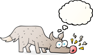 Bir insan tarafından çizilmiş serbest çizim baloncuk köpek çizimi.