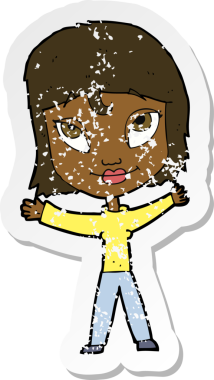 Bir insan tarafından çekilen kollarını sallayan mutlu bir karikatür çıkartması.