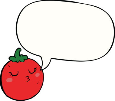 Bir insan tarafından çizilmiş konuşma baloncuklu domates.