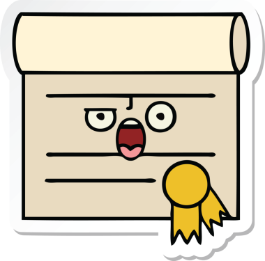 Bir insan tarafından çizilmiş şirin bir karikatür sertifikasının etiketi.