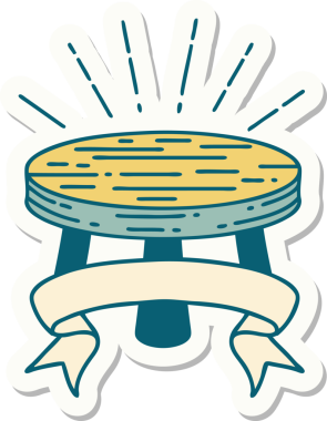 Dövme stili tahta bir tabure. Bir insan tarafından çizilmiş.