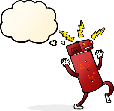 Bir insan tarafından çizilmiş düşünce baloncuklu çizgi film robotu