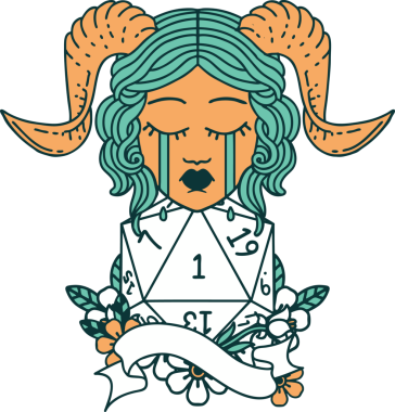 Retro Dövme Biçimi ağlayarak doğal bir D20 rulosuyla bir insan tarafından çizilmiş.