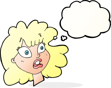 Bir insan tarafından çizilen düşünce baloncuğuyla kadın yüzü şok edildi.